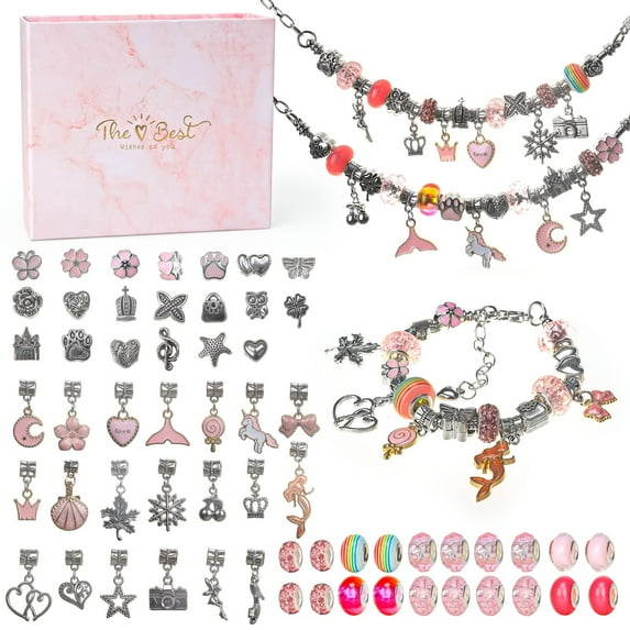 Dikence Toys for 4 5 6 Year Old Kids Girl, Jewelry Making Kit Birthday Gifts for Girls Age 7 8 9 Art and Craft DIY Charm Bracelet Kit for 8-12 Year Old Kid Crafts Set Toy Bracelet Present