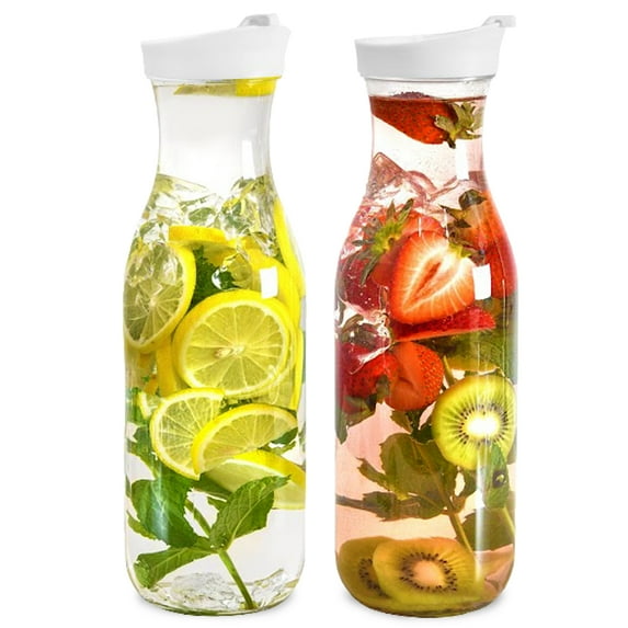 DilaBee Plastic Water Pitcher With Lid Round Carafe Pitchers for drinks, Milk, Smoothie, Iced Tea, Mimosa Bar - BPA-Free - Not Dishwasher Safe, 2 Pack 50 Oz