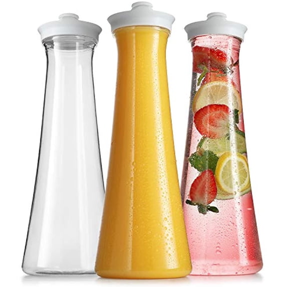 Dilabee 50 Oz Plastic Clear Carafe With Lid and Spout BPA Free 3 Pack Pitchers