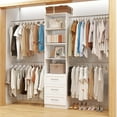 thumbnail image 1 of Closet System with Drawers, 5FT-8FT Custom Closet Organizer System 99" Walk in Wood Closet Storage System with 4 Expandable Hanging Rods Wall Mount White, 1 of 6