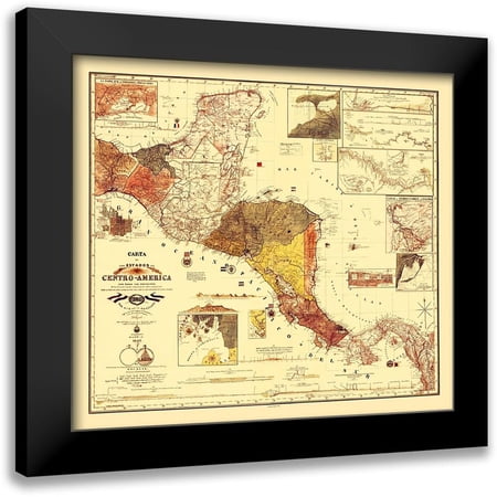 Dilbryado 13x12 Black Modern Framed Museum Art Print Titled - Honduras Guatemala Nicaragua - Dilbryado 1862