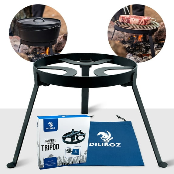 Diliboz Campfire Tripod for Dutch Oven2.0 - Camping Tripod for Cooking - Campfire Cooking Stand - Cooking Tripod - Open Fire Tripod Grill for Cooking in Cast Iron - Campfire Cooking Equipment