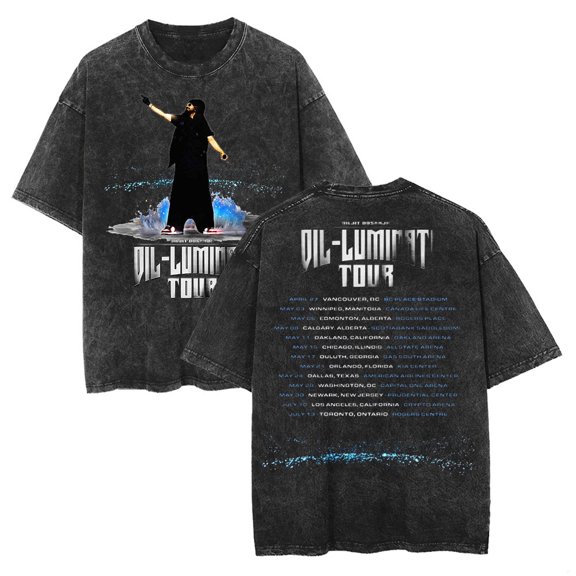 Diljit Dosanjh Dil-Luminati Tour Washed Cotton T-shirt Hip Hop Short Sleeve Vintage Tee