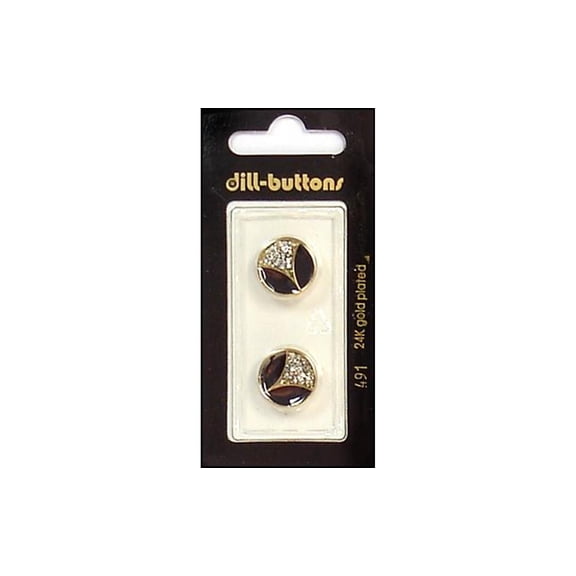 Dill Buttons 15mm 2pc Shank Enamel Black/Gold/Silv