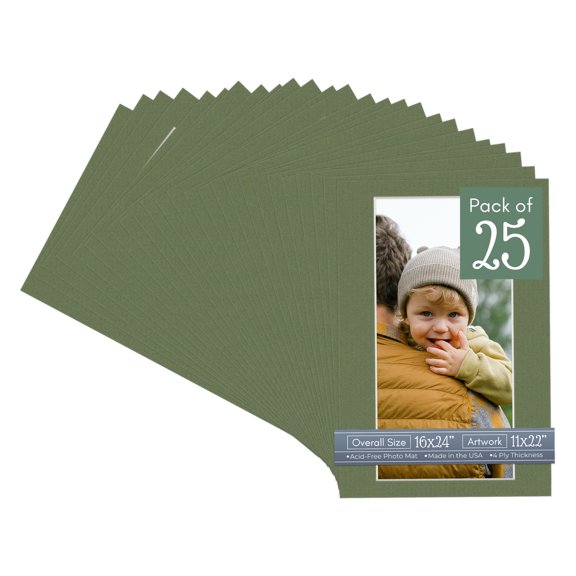 Dill Green Picture Frame Mat for 16x24 Frames - Fits 11x22 Photos - 25 Mats