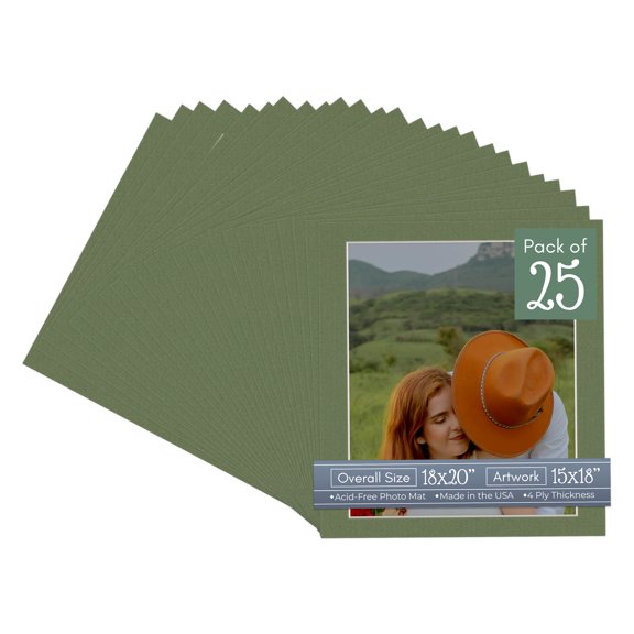 Dill Green Picture Frame Mat for 18x20 Frames - Fits 15x18 Photos - 25 Mats