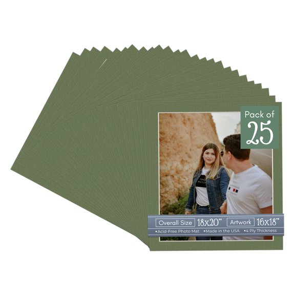 Dill Green Picture Frame Mat for 18x20 Frames - Fits 16x18 Photos - 25 Mats