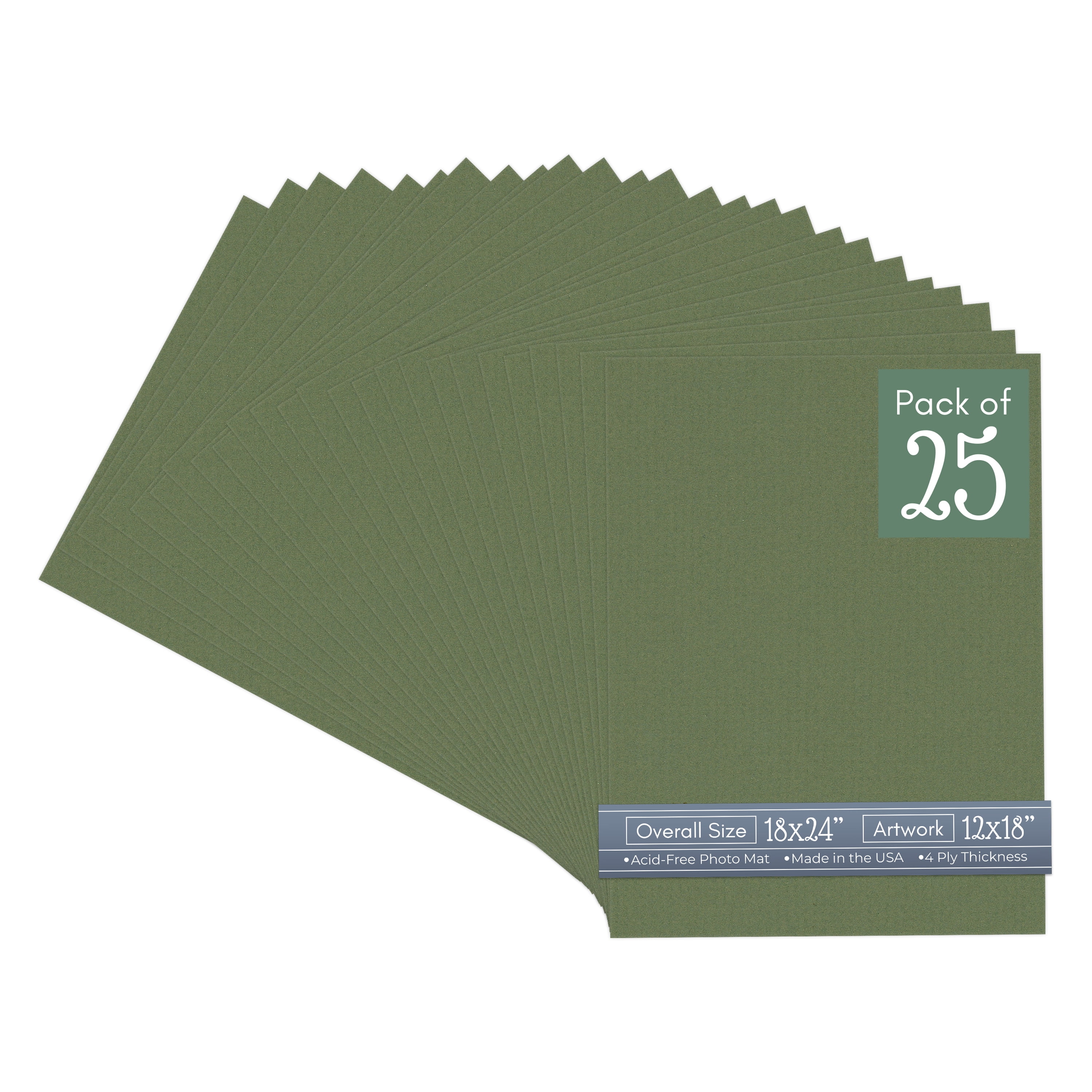 Dill Green Picture Frame Mat for 18x24 Frames - Fits 12x18 Photos - 25 Mats