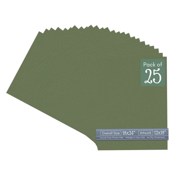 Dill Green Picture Frame Mat for 18x24 Frames - Fits 12x18 Photos - 25 Mats