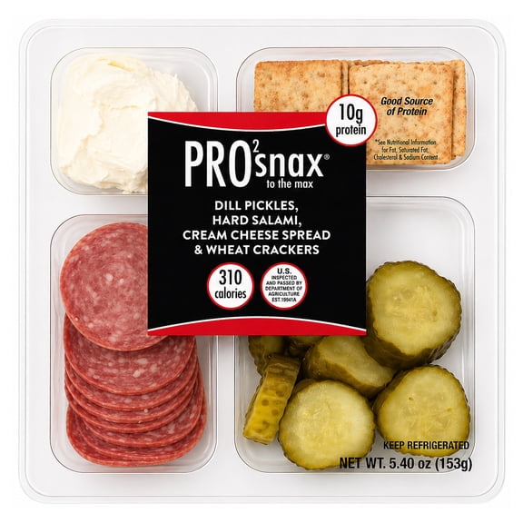 PRO2snax To The Max Dill Pickles, Hard Salami, Cream Cheese Spread & Wheat Crackers, 5.40 oz.