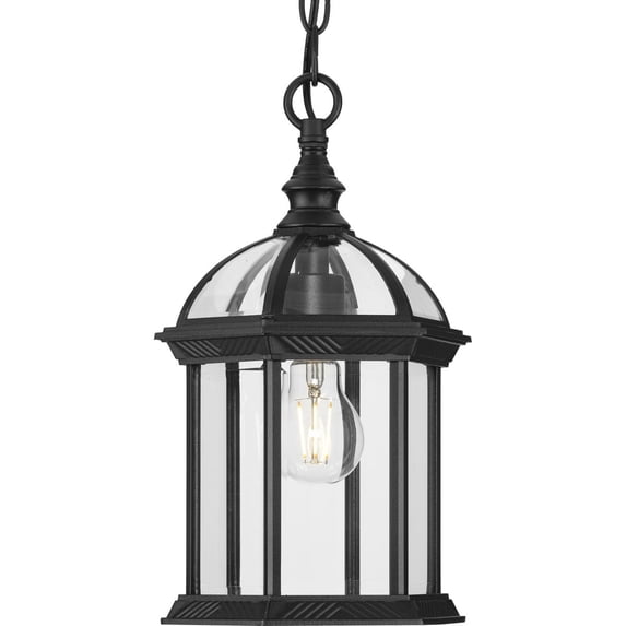 Dillard Collection One-Light Traditional Textured Black Clear Glass Outdoor Hanging Light