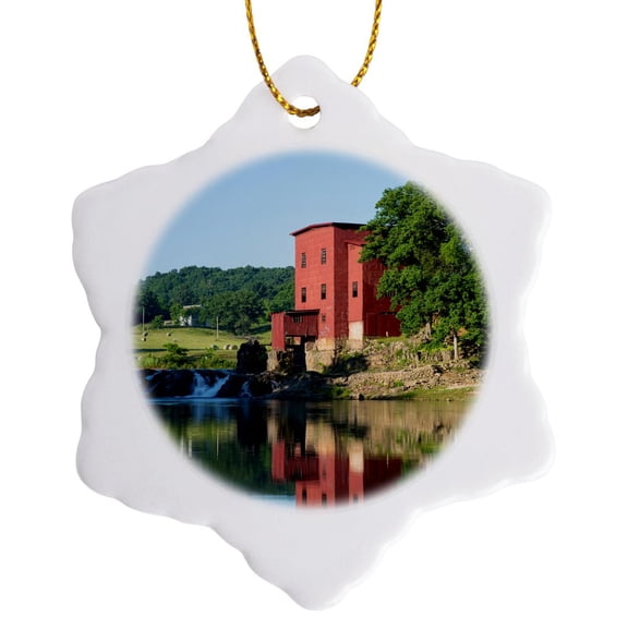 3drose, Dillard Mill at Dillard Mill State Historic Site, Dillard, Missouri, 3 inch Snowflake Porcelain Ornament