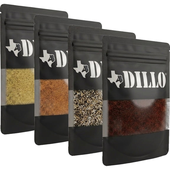 Dillo Dust Assorted Seasoning Samples - BBQ, Steak, Chicken, Pork & Chili Lime