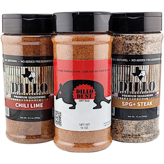 Dillo Dust BBQ Seasoning Variety Pack  SPG Steak Rub, Chili Lime & BBQ Seasoning Gift Set for Grilling, Steak, Burgers, Chicken & Meat