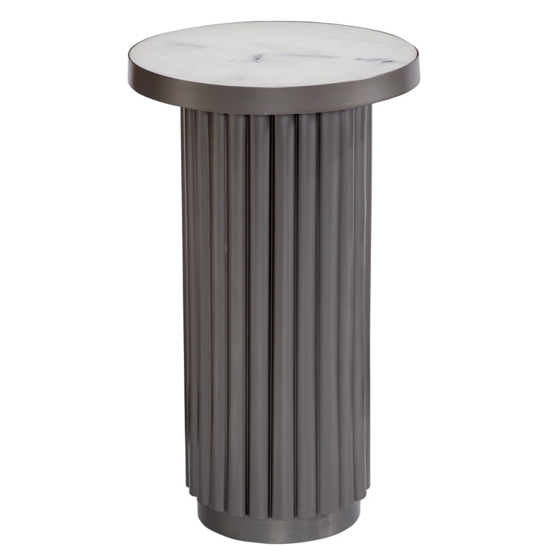 Gray Metal Pedestal Accent Table with White Marble Top