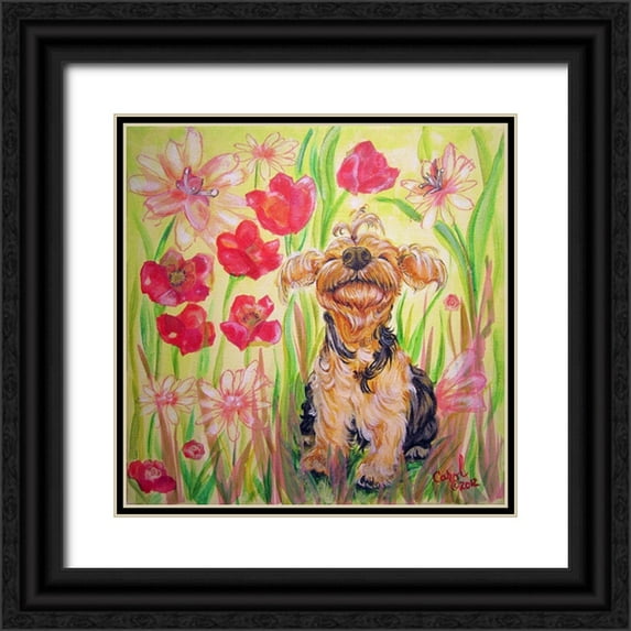 Dillon, Carol 20x20 Black Ornate Wood Framed with Double Matting Museum Art Print Titled - Playful Pup X