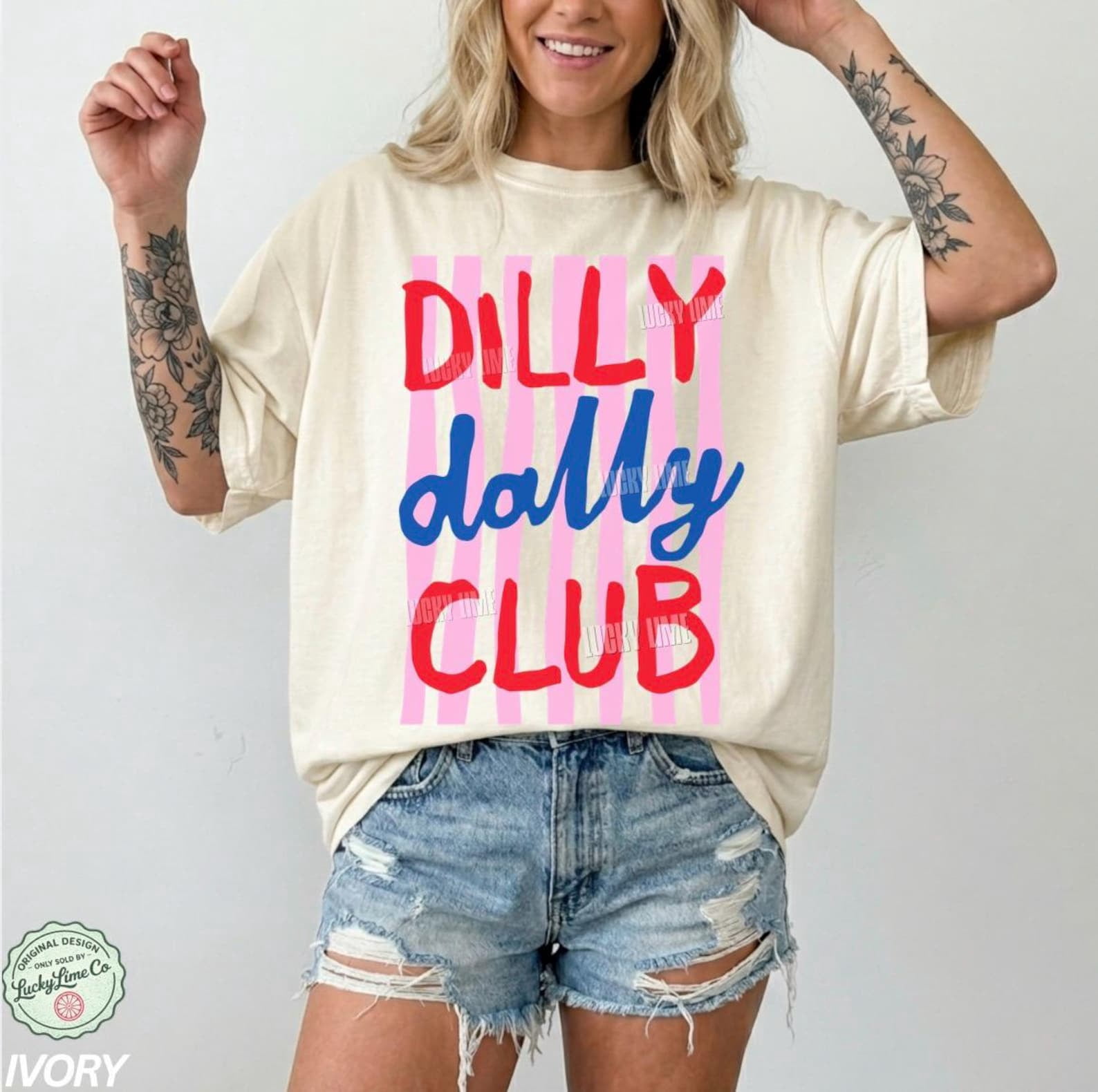 Dilly Dally Club Shirt, Preppy Graphic Tee, Striped Design Shirt, I ...