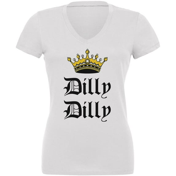 Dilly Dilly Crown Olde English Juniors V-Neck T Shirt White X-LG
