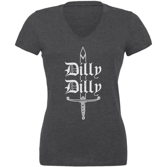 Dilly Dilly Sword Olde English Juniors V-Neck T Shirt Dark Heather LG