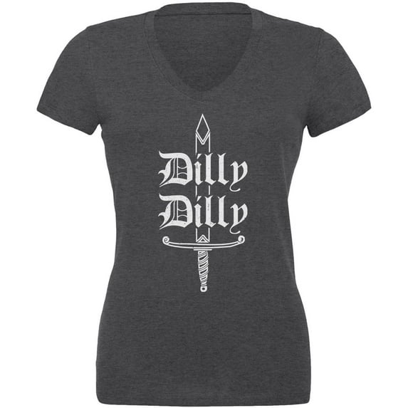 Dilly Dilly Sword Olde English Juniors V-Neck T Shirt Dark Heather SM
