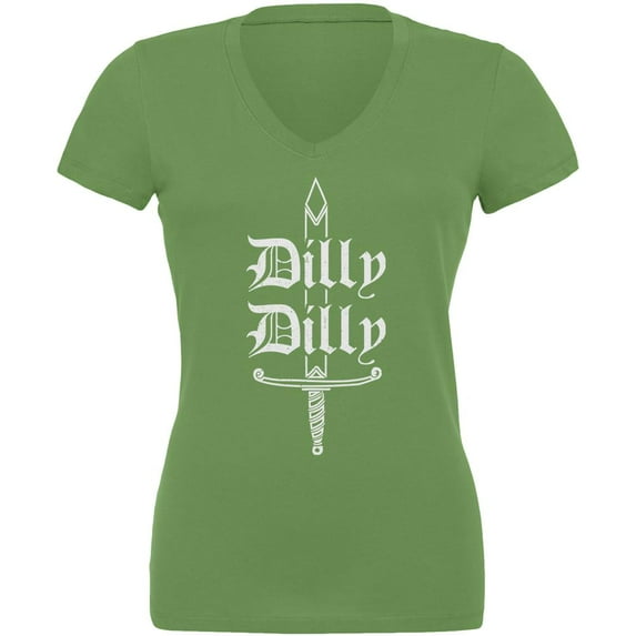 Dilly Dilly Sword Olde English Juniors V-Neck T Shirt Leaf MD