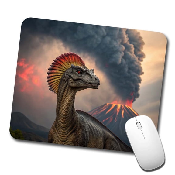 Dilophosaurus Volcano Erupting Dinosaur Mouse Pad Low Profile Gaming Mat