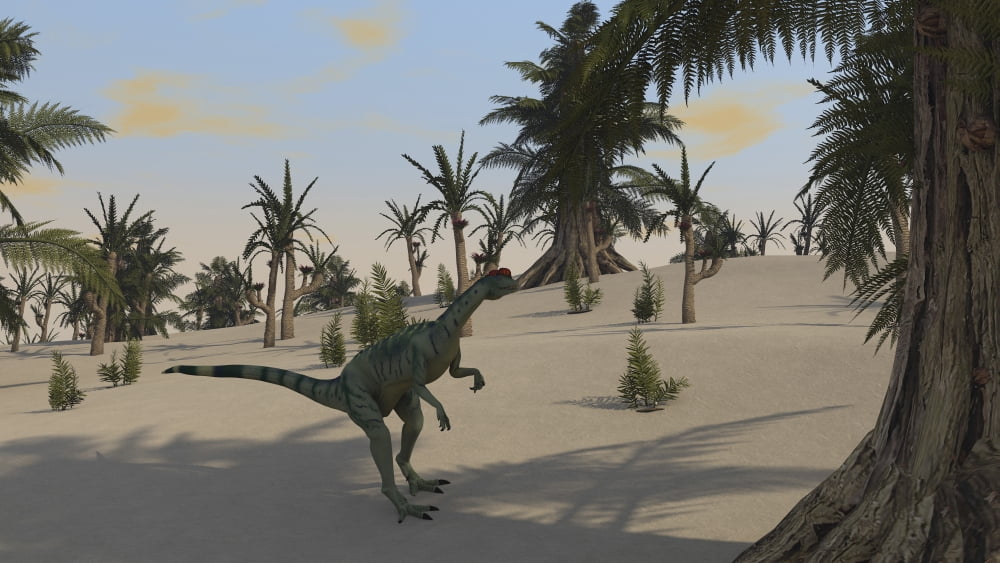 Dilophosaurus hunting for its next meal Canvas Art - Kostyantyn IvanyshenStocktrek Images (19 x 11)