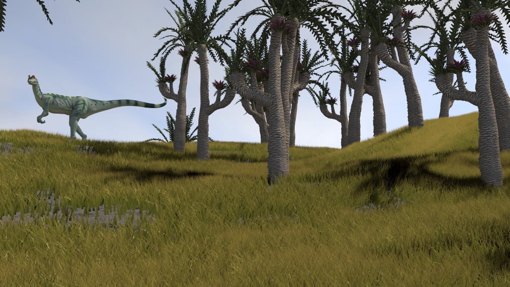 Dilophosaurus hunting for its next meal Canvas Art - Kostyantyn IvanyshenStocktrek Images (19 x 11)