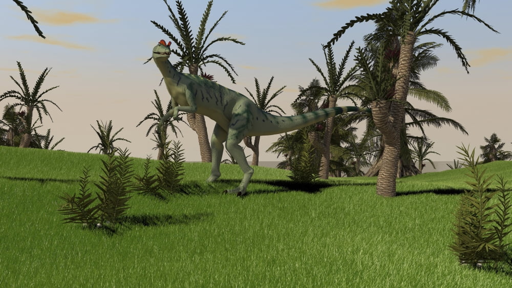 Dilophosaurus hunting for its next meal Canvas Art - Kostyantyn IvanyshenStocktrek Images (19 x 11)