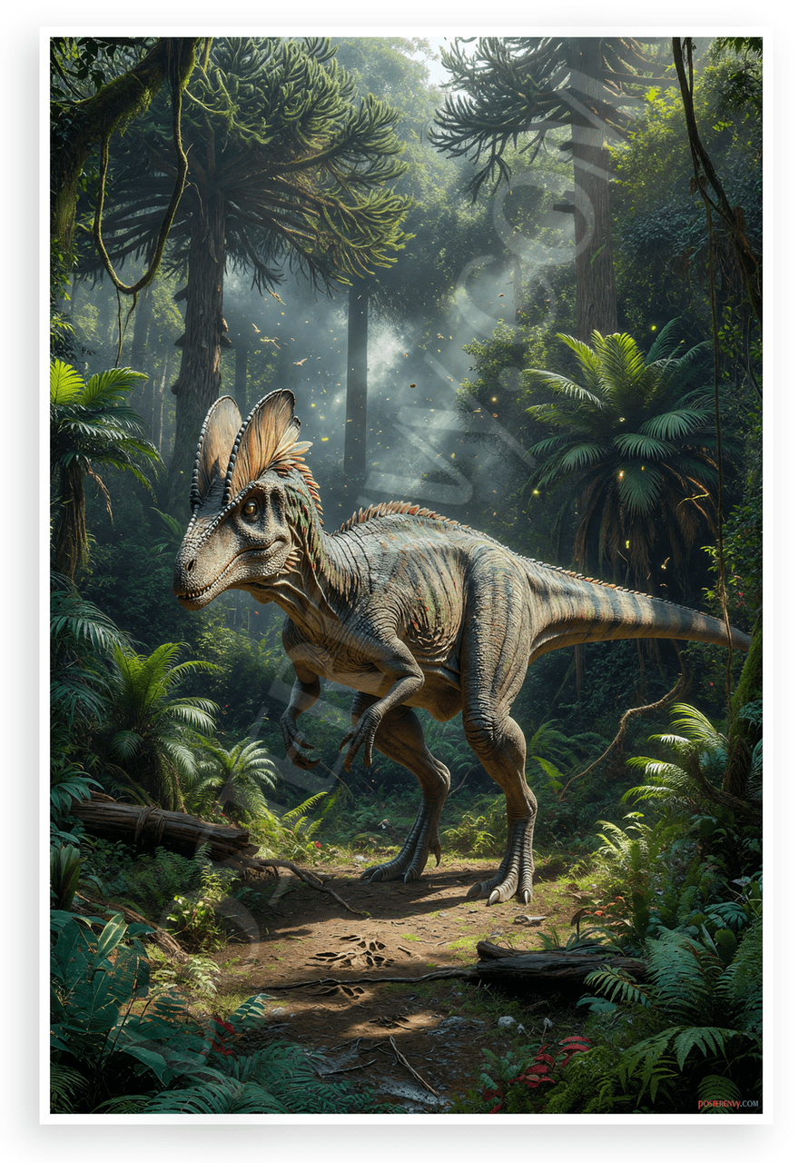 Dilophosaurus in Lush Jurassic Forest Prehistoric Dinosaur 12x18 US ...