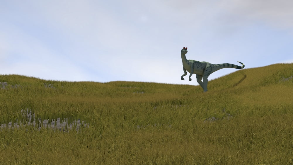 Dilophosaurus walking across prehistoric grasslands Canvas Art - Kostyantyn IvanyshenStocktrek Images (38 x 22)
