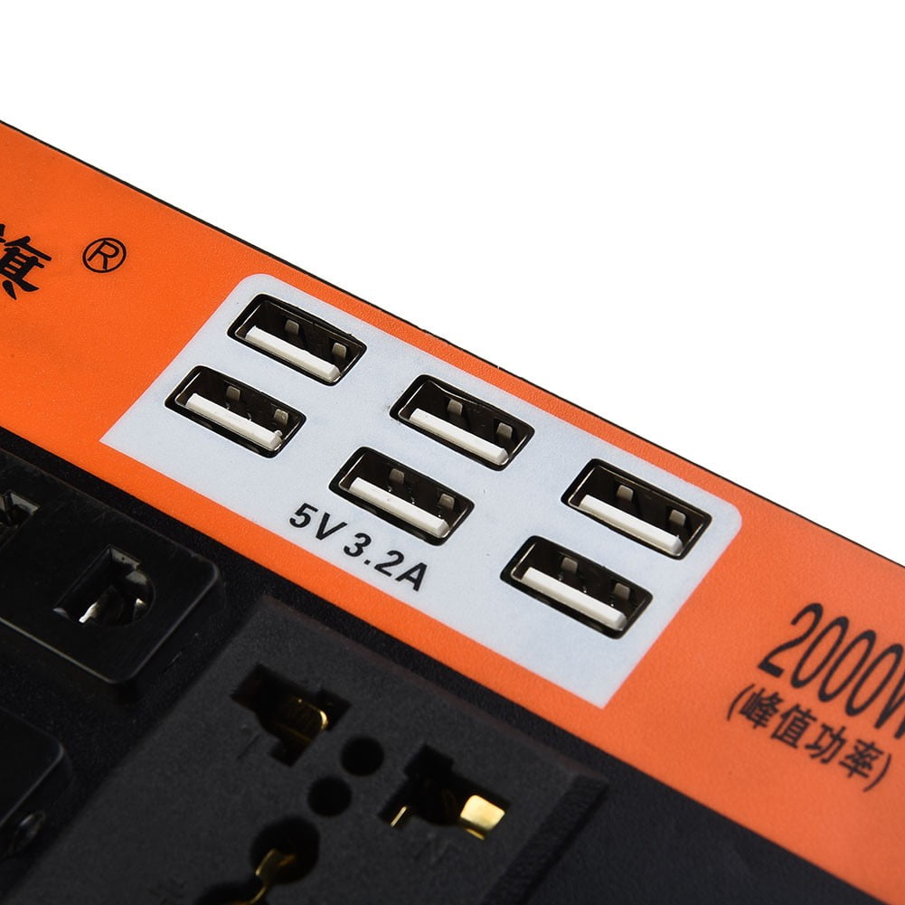 Diluopei Car Power Inverter 2000W Peak Dc 12V/24V To Dc 110V/220V Converter Trip 6 Usb