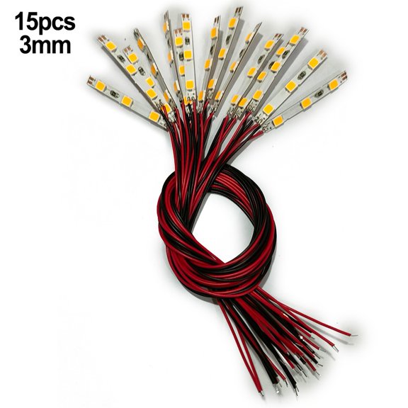 Diluopel 15Pcs For Pre Wired White Strip Led For Smd Led Light Flexible 12V ~ 18V-White Light
