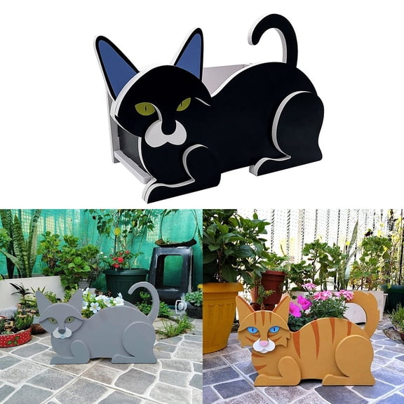 Diluopel Siamese Cat Plant, Cute Decorative Flower Pot For Potted Plant, Unique Garden-Black White Cat