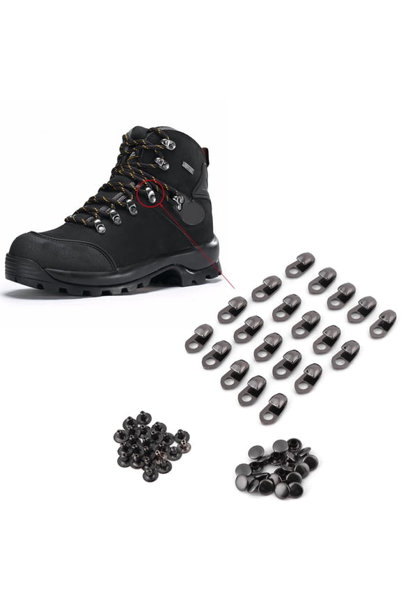Boot Lace Hooks, 20Pcs/Set Boot Hooks Lace Fittings with Rivets for Repair/Camp/Hike/Climb Accessories, Boot Hooks Lace Fittings