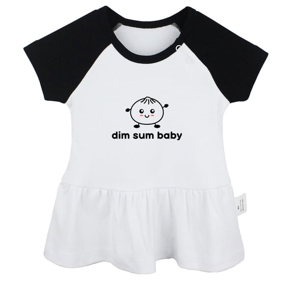 Dim Sum Baby Adorable Dimsum Bao Dumpling Funny Dresses For Baby, Newborn Babies Skirts, Infant Princess Dress, 0-24M Kids Graphic Clothes (Black Raglan Dresses, 12-18 Months)