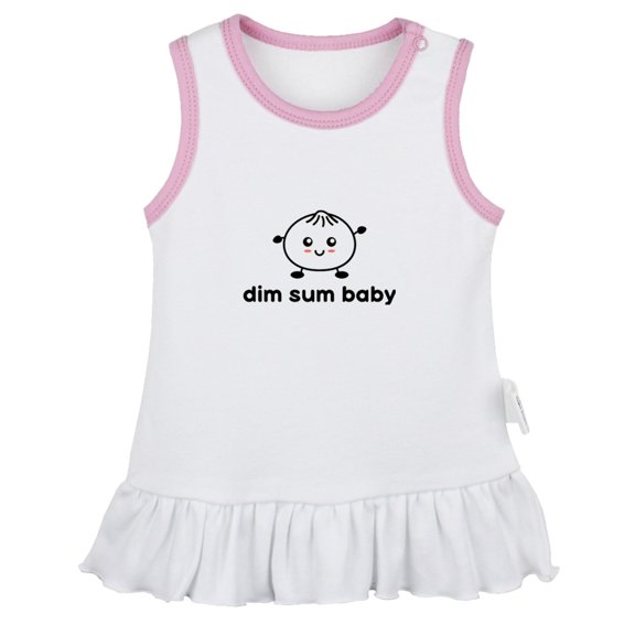 Dim Sum Baby Adorable Dimsum Bao Dumpling Funny Dresses For Baby, Newborn Babies Skirts, Infant Princess Dress, 0-24M Kids Graphic Clothes (White Sleeveless Dresses, 12-18 Months)