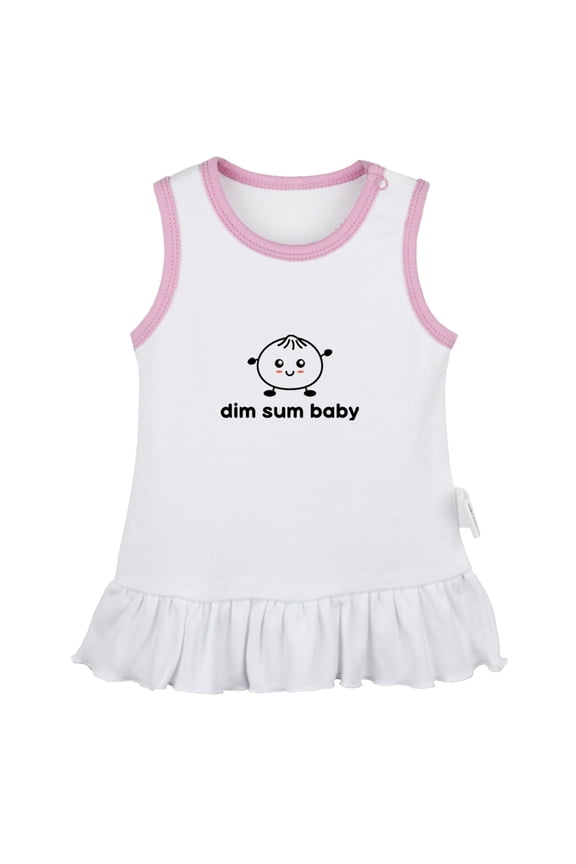 Dim Sum Baby Adorable Dimsum Bao Dumpling Funny Dresses For Baby, Newborn Babies Skirts, Infant Princess Dress, 0-24M Kids Graphic Clothes (White Sleeveless Dresses, 6-12 Months)