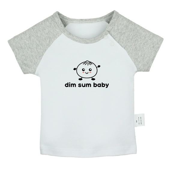 Dim Sum Baby Adorable Dimsum Bao Dumpling Funny T shirt For Baby, Newborn Babies T-shirts, Infant Tops, 0-24M Kids Graphic Tees Clothing (Short Gray Raglan T-shirt, 0-6 Months)