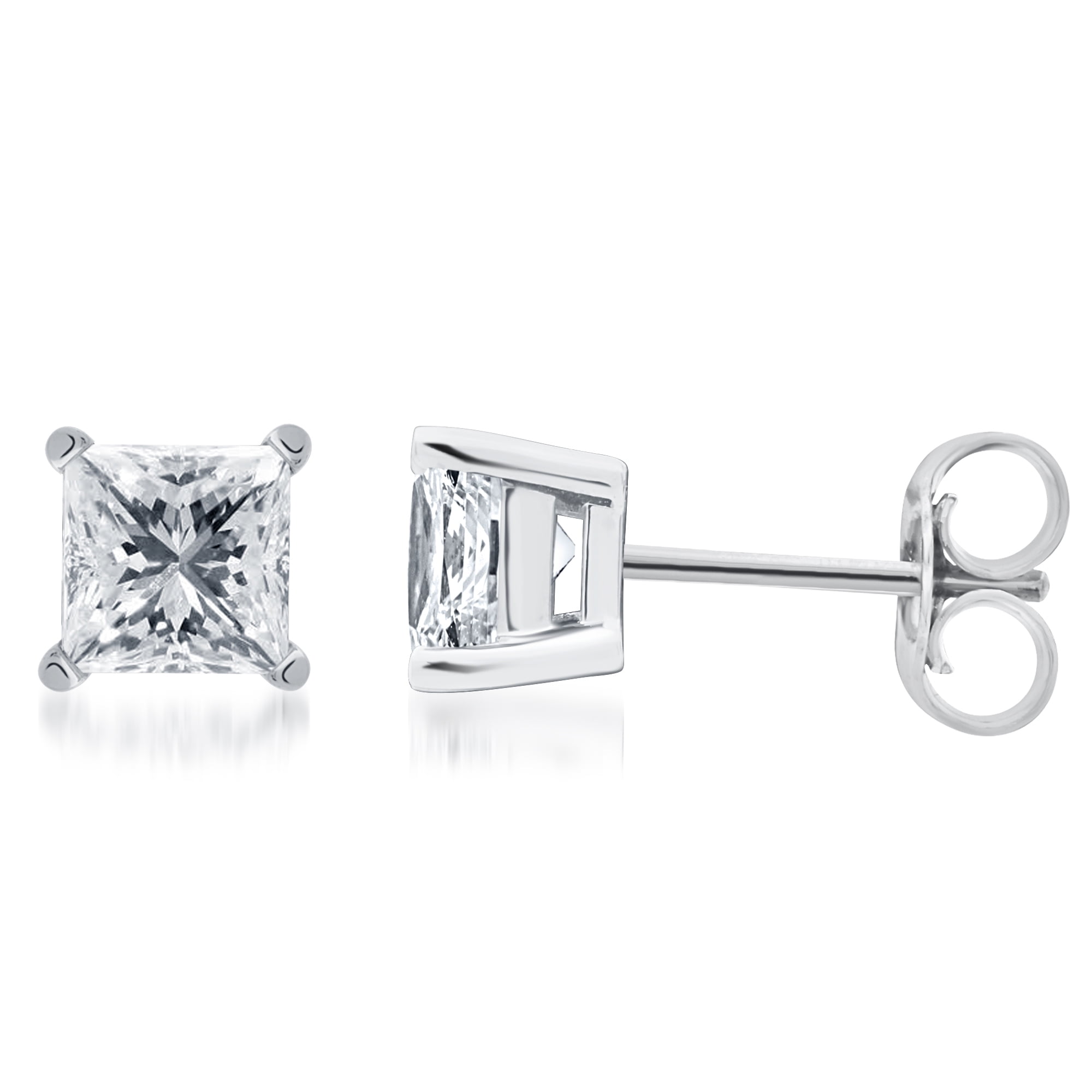DIAMONDMUSE DimaondMuse 14K White Gold 2.00 CT Diamond Solitaire Stud Earring for Women, Female