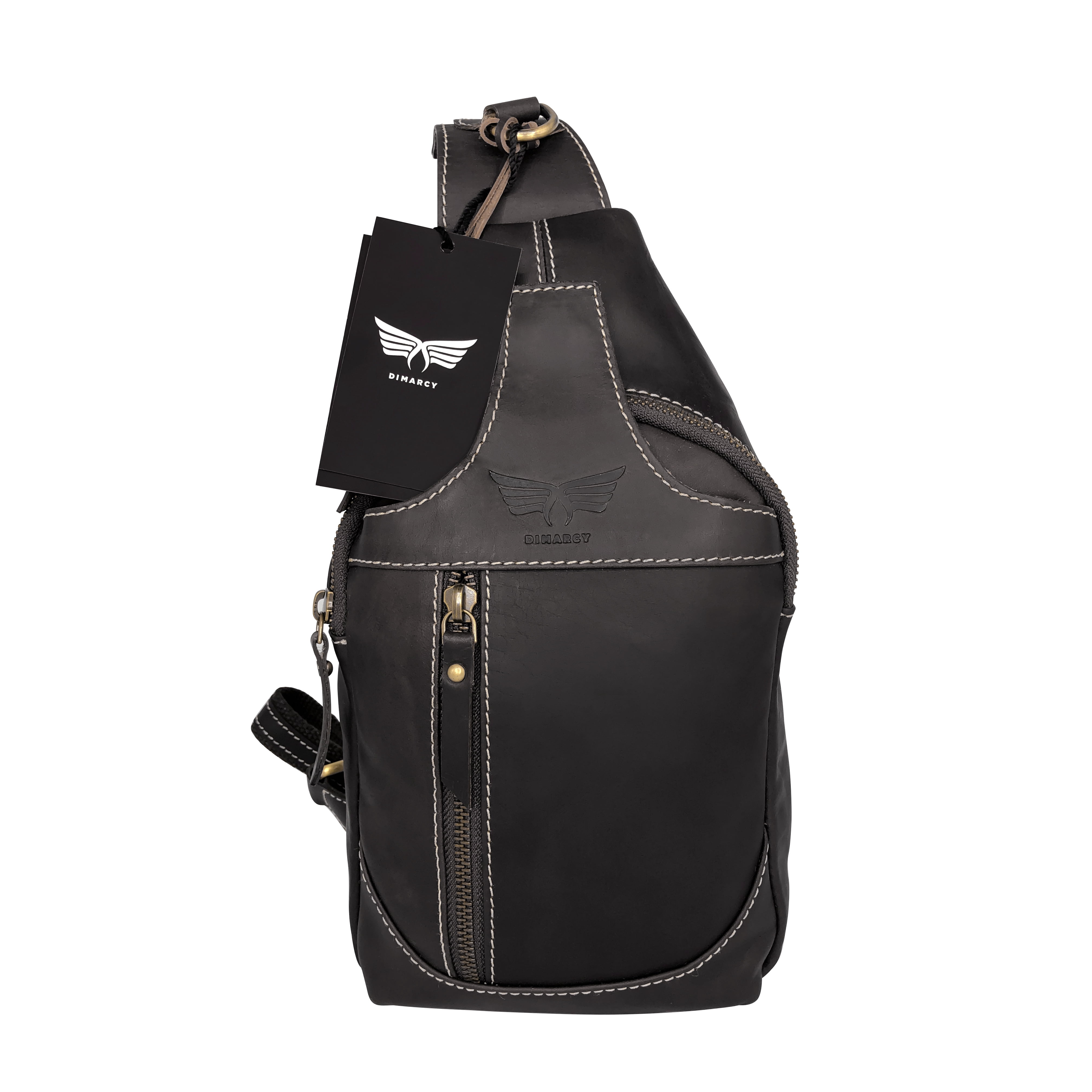 Dimarcy Leather Sling Bag Crossbody Casual Daypack Backpack Chest Shoulder Multi-Purpose Timeless Design with Antitheft Protection