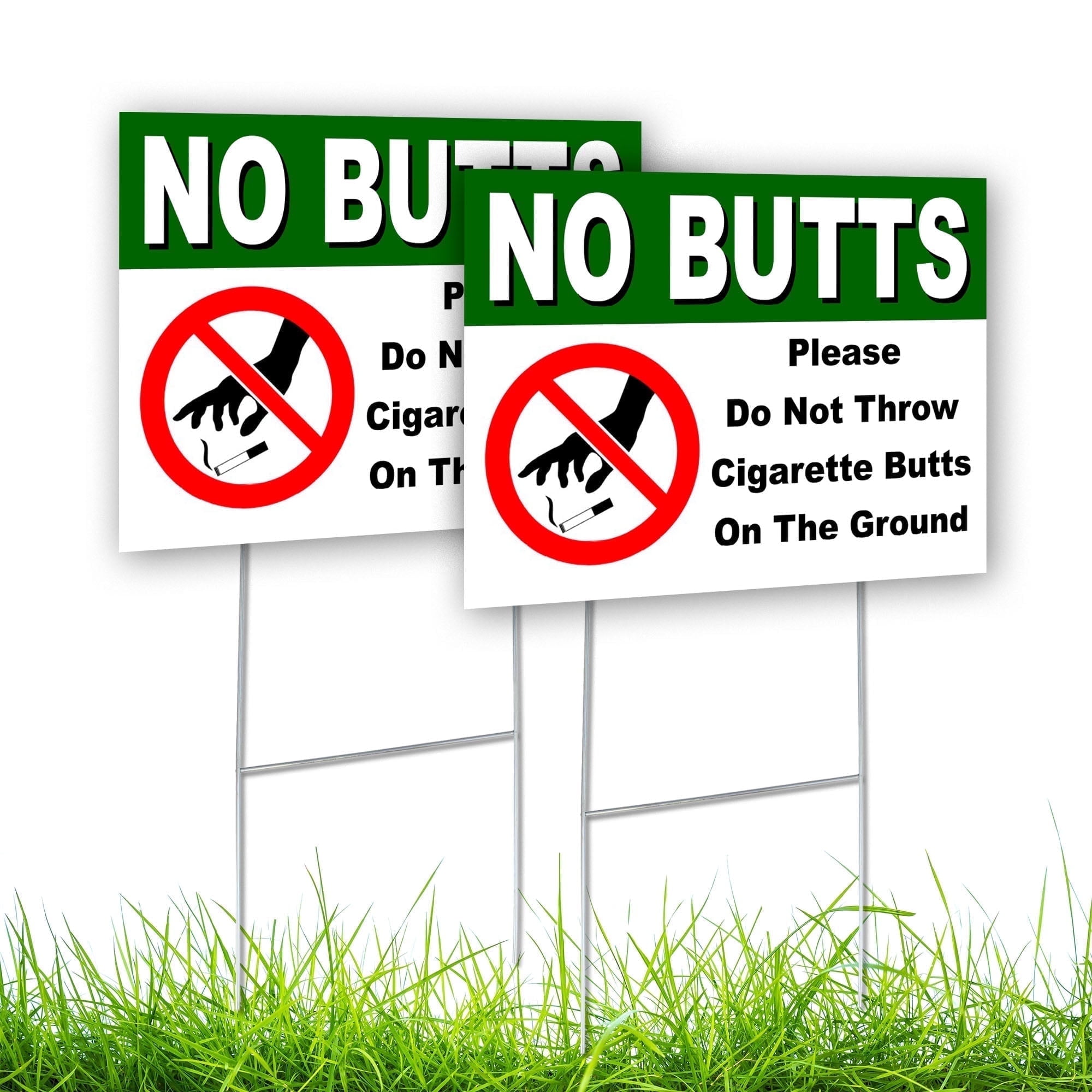 no cigarette butts sign Dimarongton 2 PC No Cigarette Butts Signs, No Littering Sign with Stake,  Green/White/Red