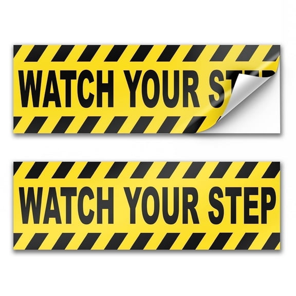 Dimarongton Watch Your Step Vinyl Stickers, 2 PC 10x3 Caution Stickers, Yellow/Black