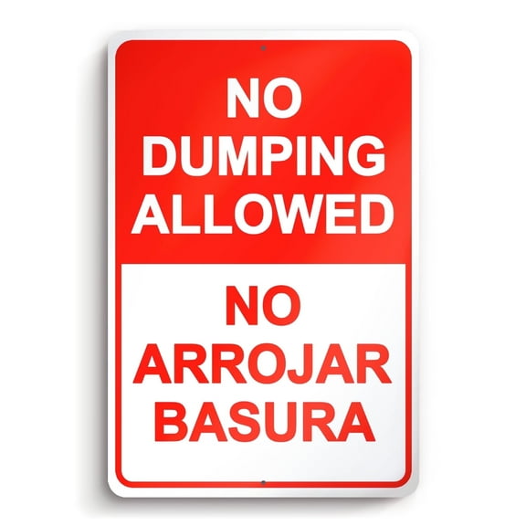 Dimarongton Aluminum No Dumping Sign, No Arrojar Basura Sign, No littering Sign Outdoor