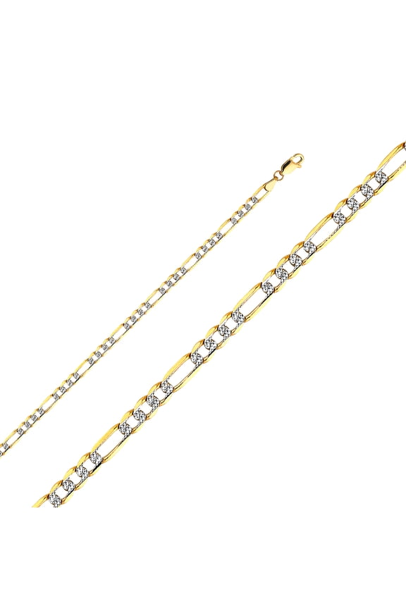 14K Two-Tone Gold 3.9-mm White Pave Light Figaro Chain Necklace (20 inch)