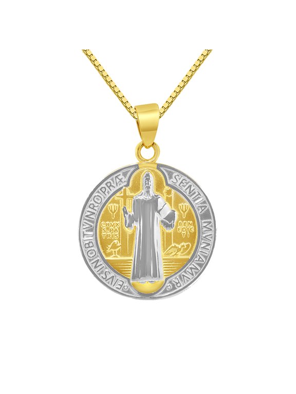 14K Two-Tone Gold Unisex San Benito Medallion Pendant with 16" Chain Necklace
