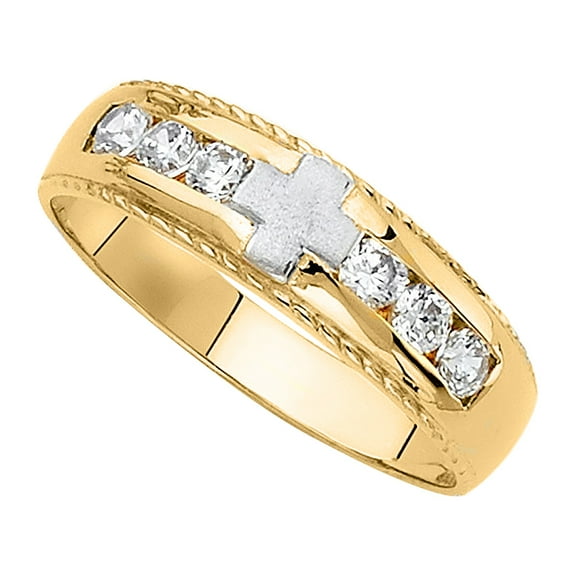 Dimaya Fine Jewelry 14K Two-Toned Gold Cubic Zirconia 6-mm Men's Wedding Band
