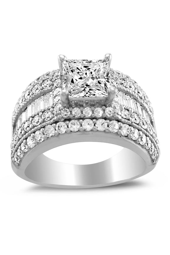 14K White Gold 2 1/2ct TGW Princess-cut Cubic Zirconia Engagement Ring