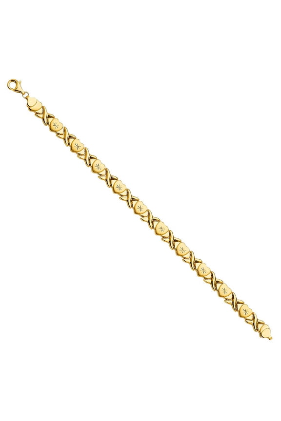 14K Yellow Gold Stampato Heart-shape XO 7.5-inch Bracelet