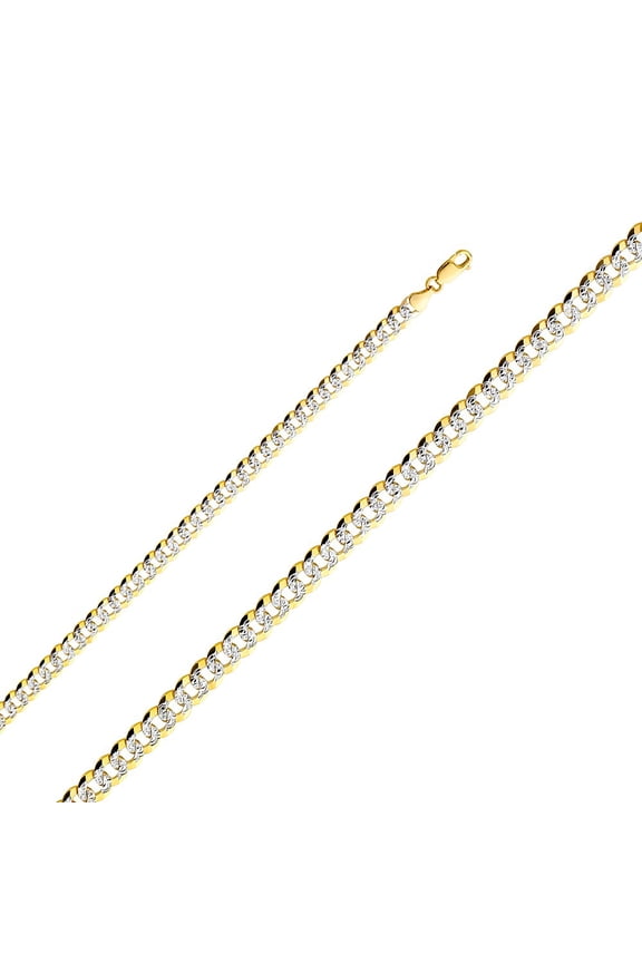 14k Two-tone Gold 6.9-mm Wide Regular White Pave Cuban Chain